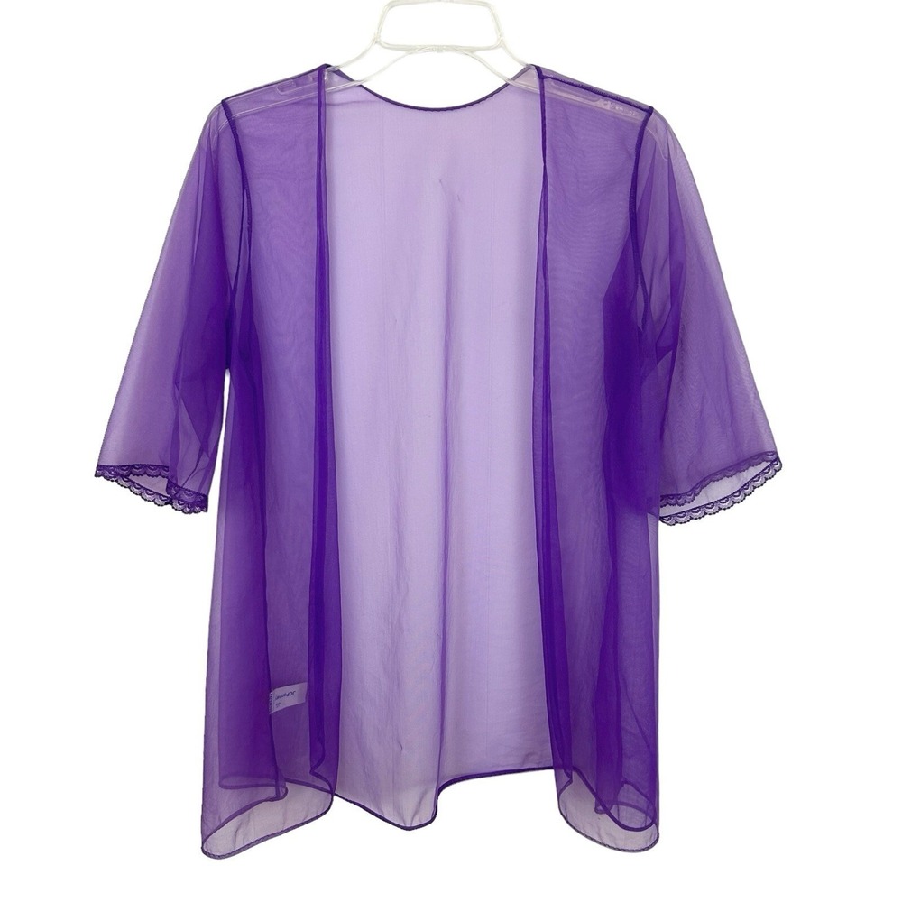 True Vintage Purple Sheer ROBE M Short Sleeve Lace Lingerie Fairy Whimsigoth